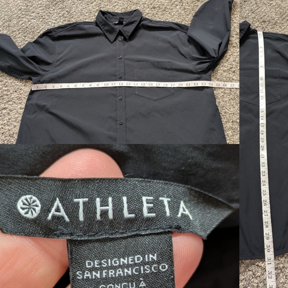 Athleta Black Long Sleeve Collared Button Up Shirt L - Picture 9 of 9